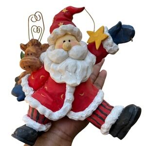 Christmas Around The World Santa Reindeer Moose Figurine Vintage Stocking Holder
